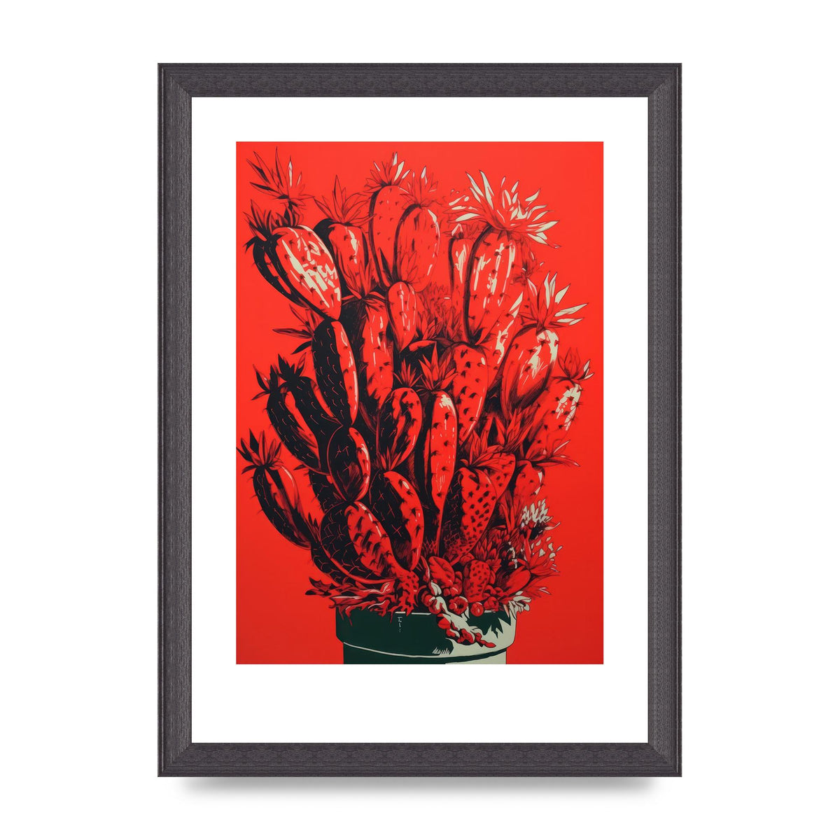 Cactus Silhouette on Red Risograph