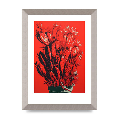 Cactus Silhouette on Red Risograph