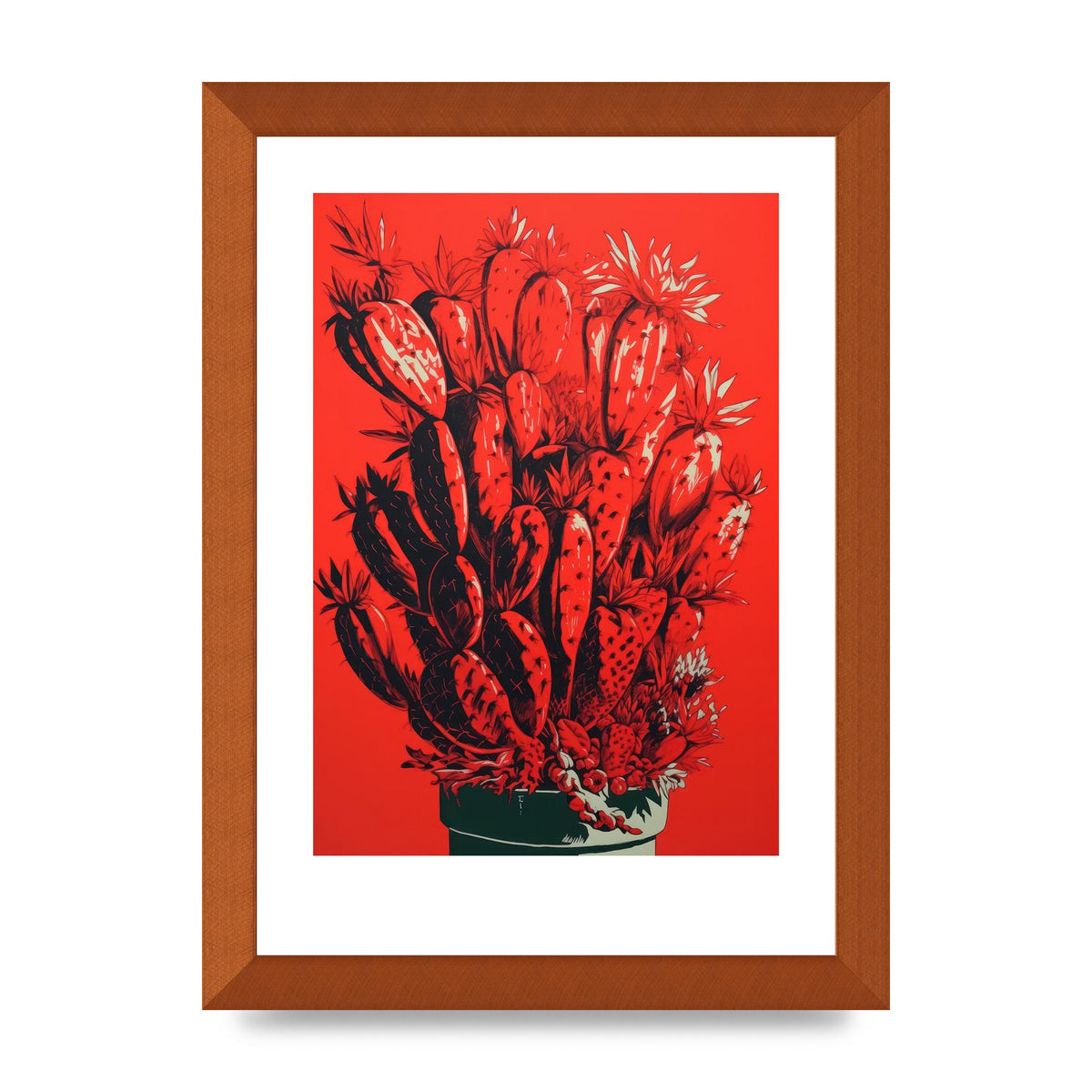 Cactus Silhouette on Red Risograph