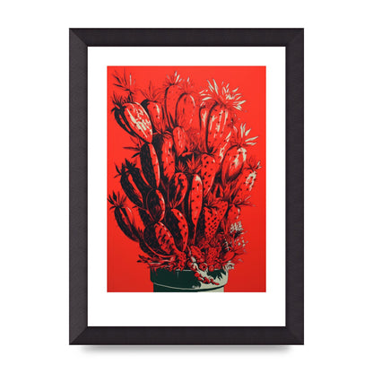Cactus Silhouette on Red Risograph