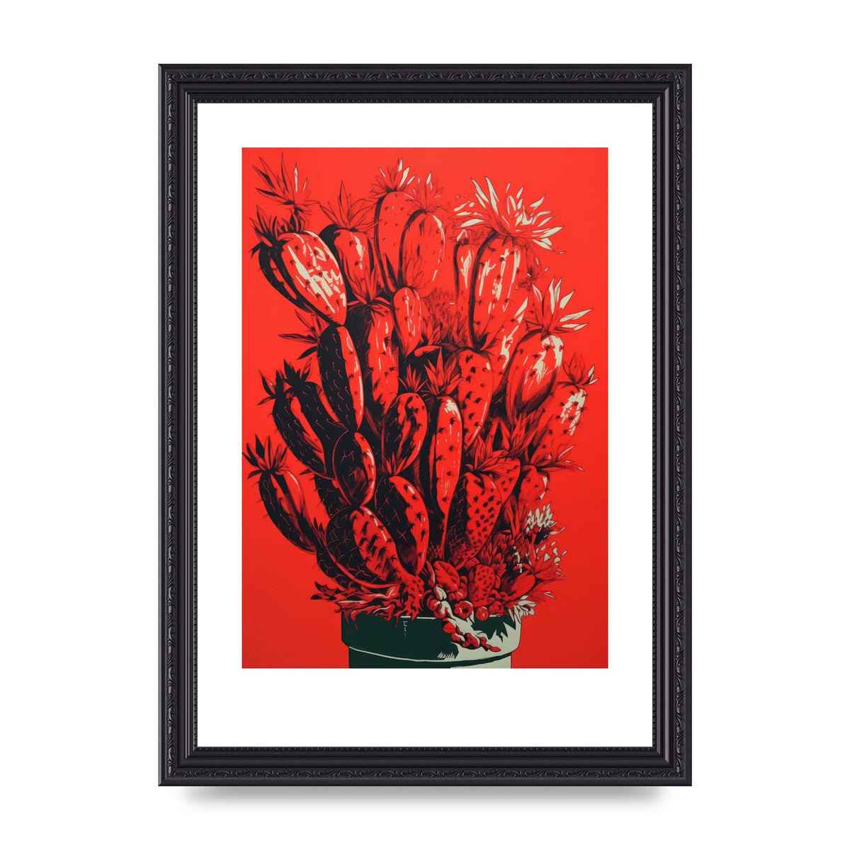 Cactus Silhouette on Red Risograph