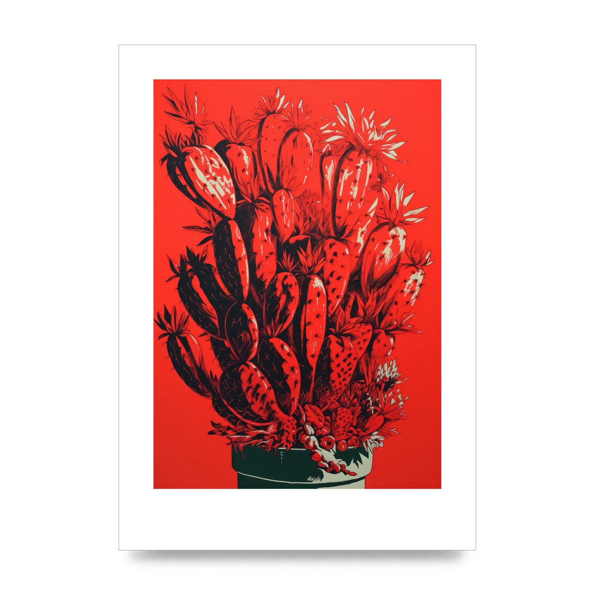Cactus Silhouette on Red Risograph