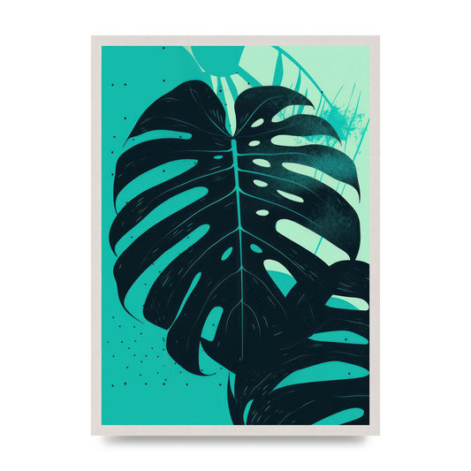 Monstera Leaf in Turquoise Minimalism