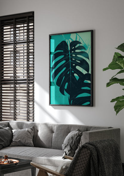 Monstera Leaf in Turquoise Minimalism
