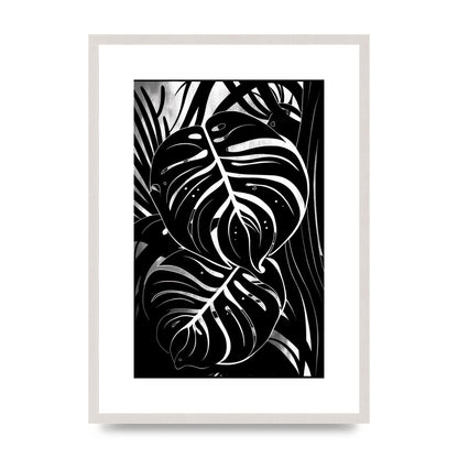 Monochrome Monstera Leaf Risograph