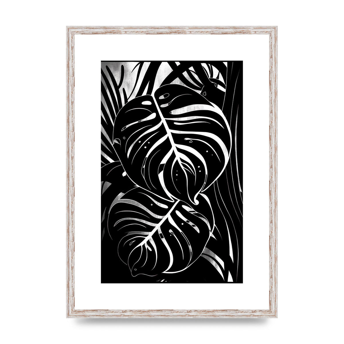 Monochrome Monstera Leaf Risograph