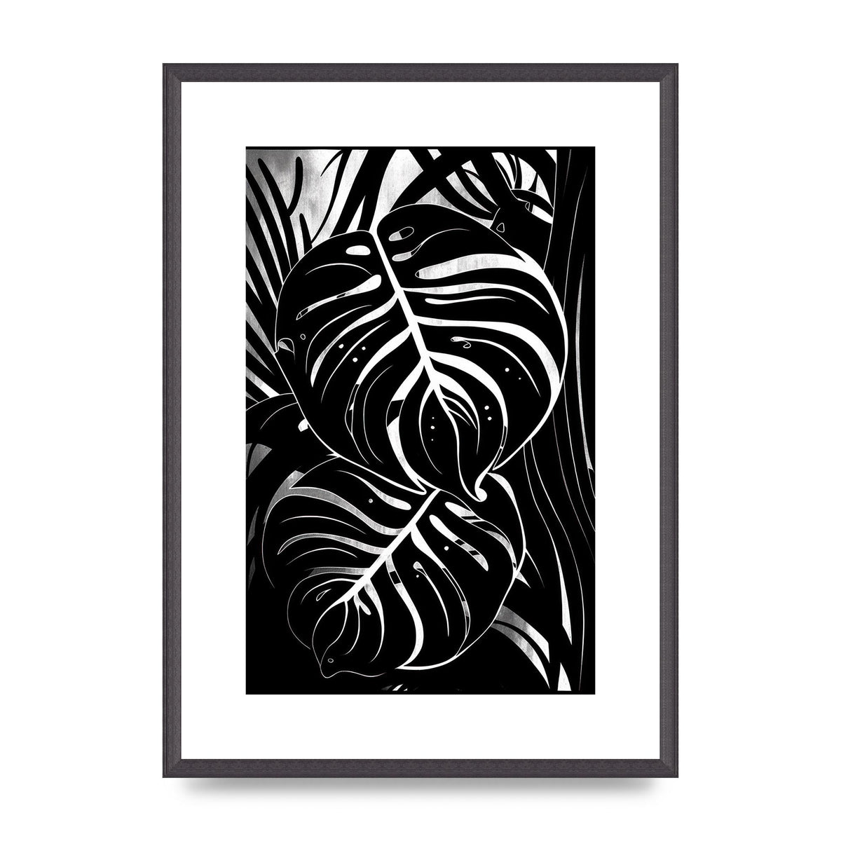 Monochrome Monstera Leaf Risograph