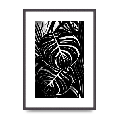 Monochrome Monstera Leaf Risograph