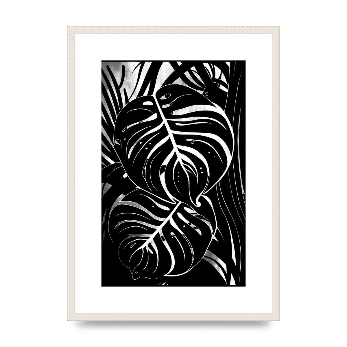 Monochrome Monstera Leaf Risograph