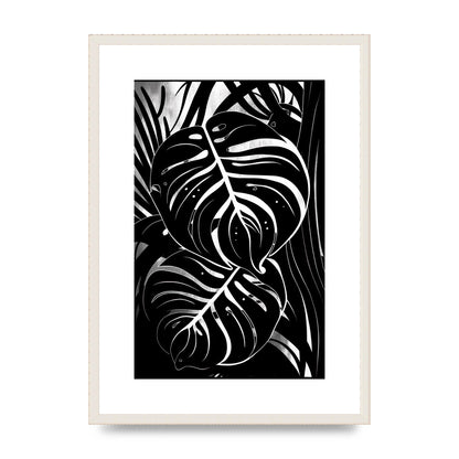 Monochrome Monstera Leaf Risograph