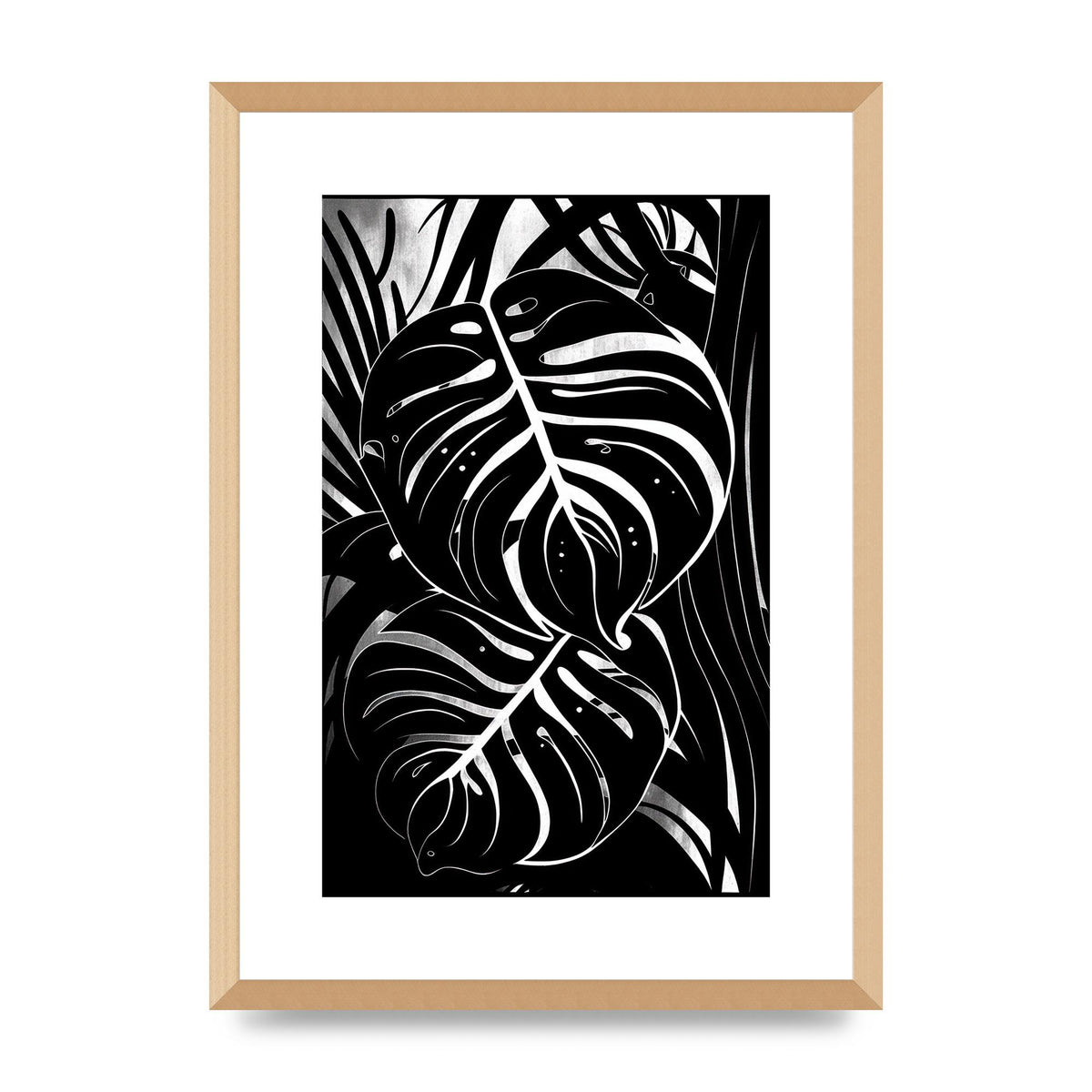Monochrome Monstera Leaf Risograph