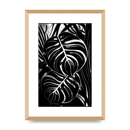Monochrome Monstera Leaf Risograph