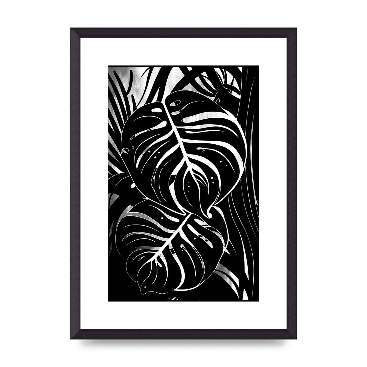 Monochrome Monstera Leaf Risograph