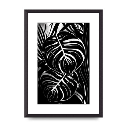 Monochrome Monstera Leaf Risograph