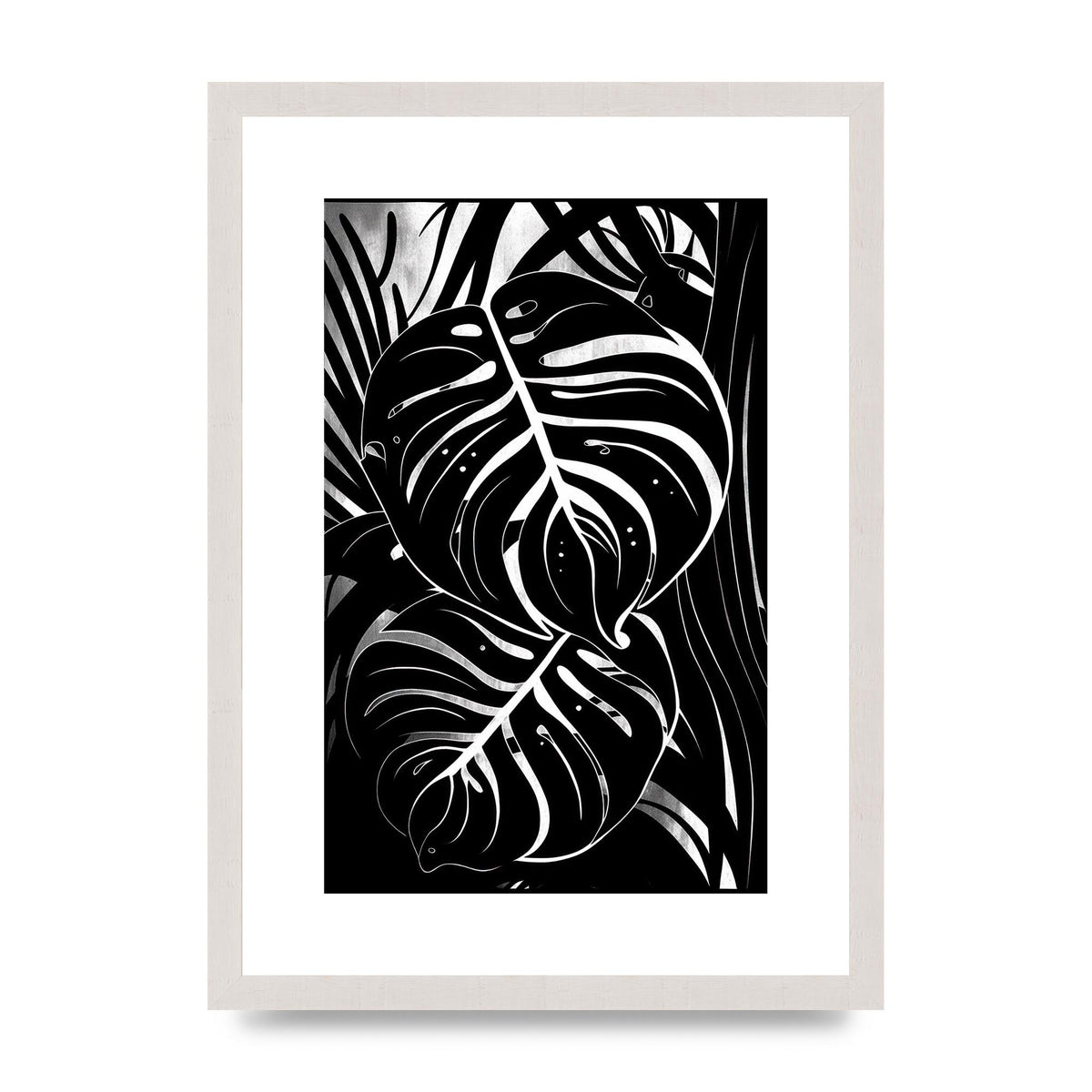 Monochrome Monstera Leaf Risograph