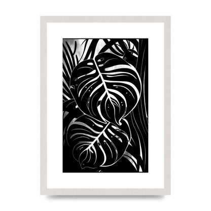 Monochrome Monstera Leaf Risograph
