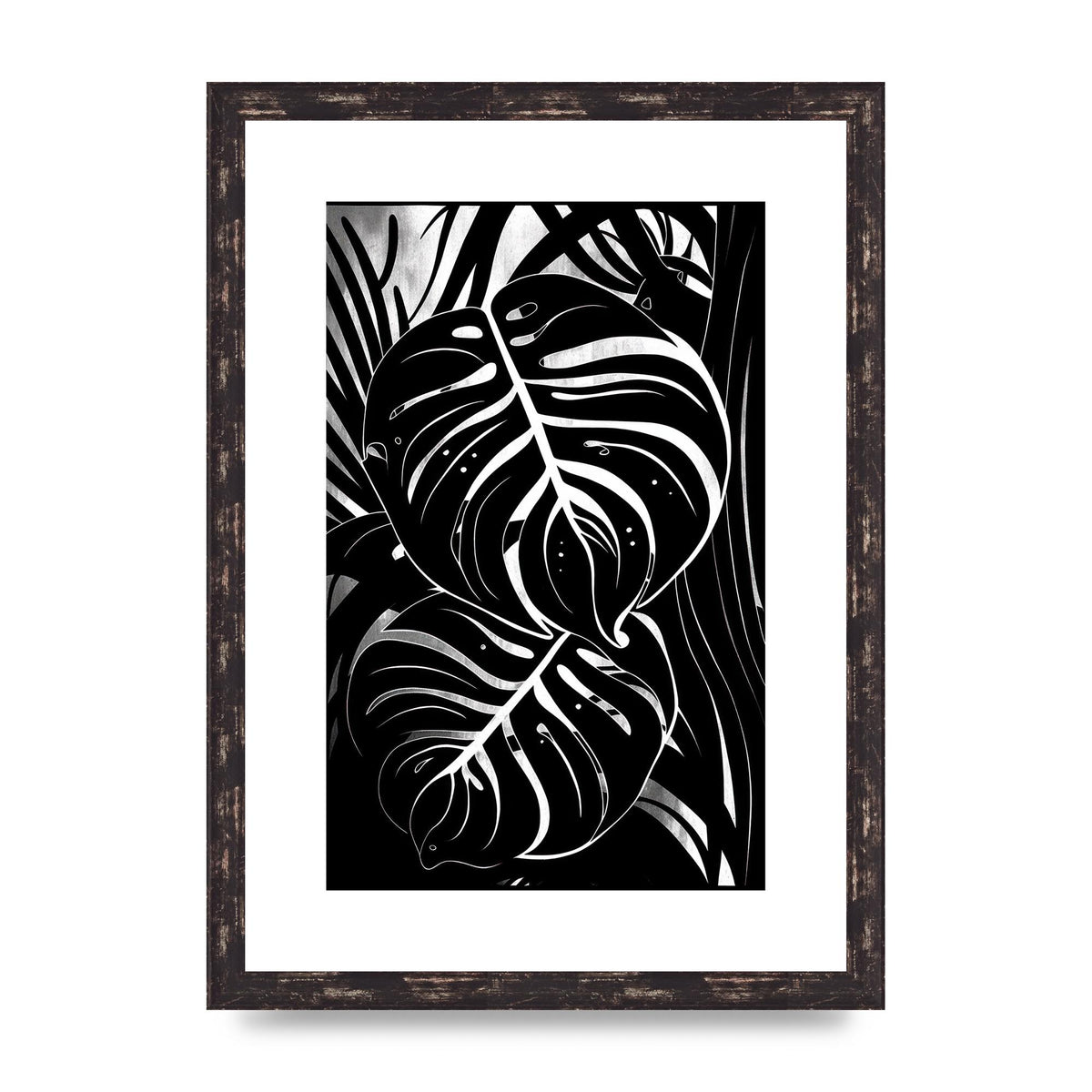 Monochrome Monstera Leaf Risograph