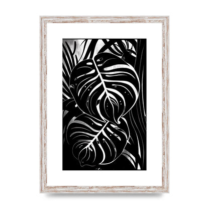 Monochrome Monstera Leaf Risograph