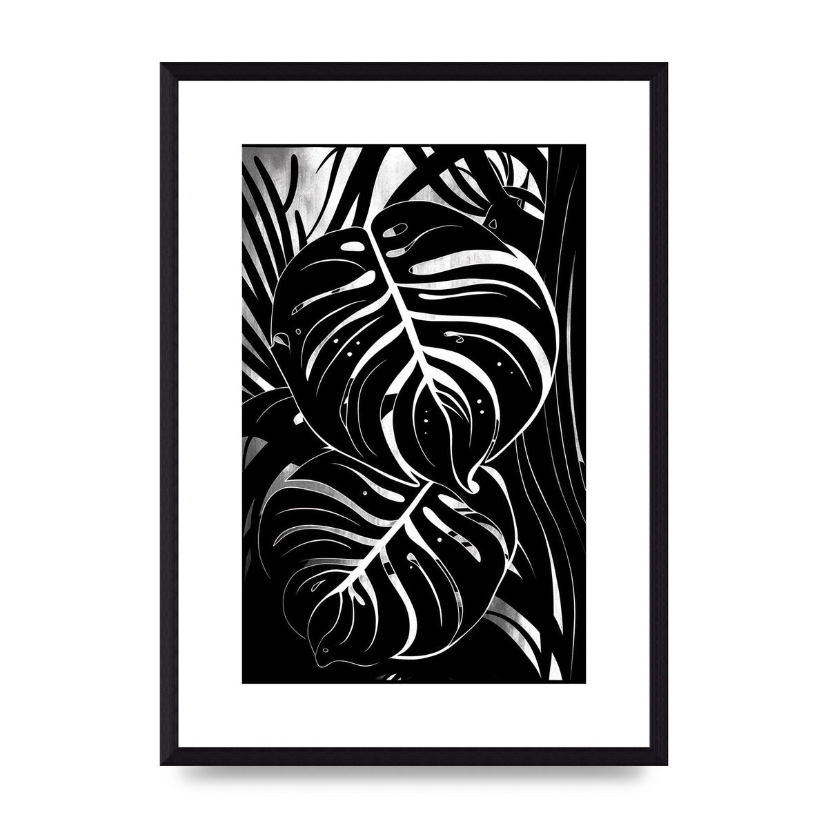Monochrome Monstera Leaf Risograph