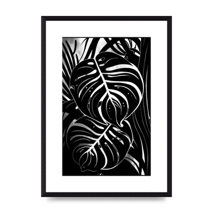 Monochrome Monstera Leaf Risograph