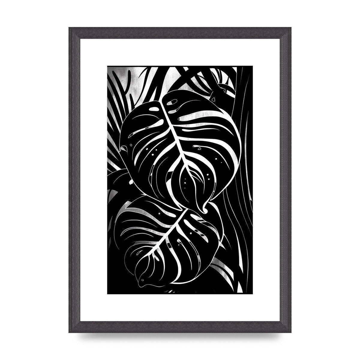Monochrome Monstera Leaf Risograph