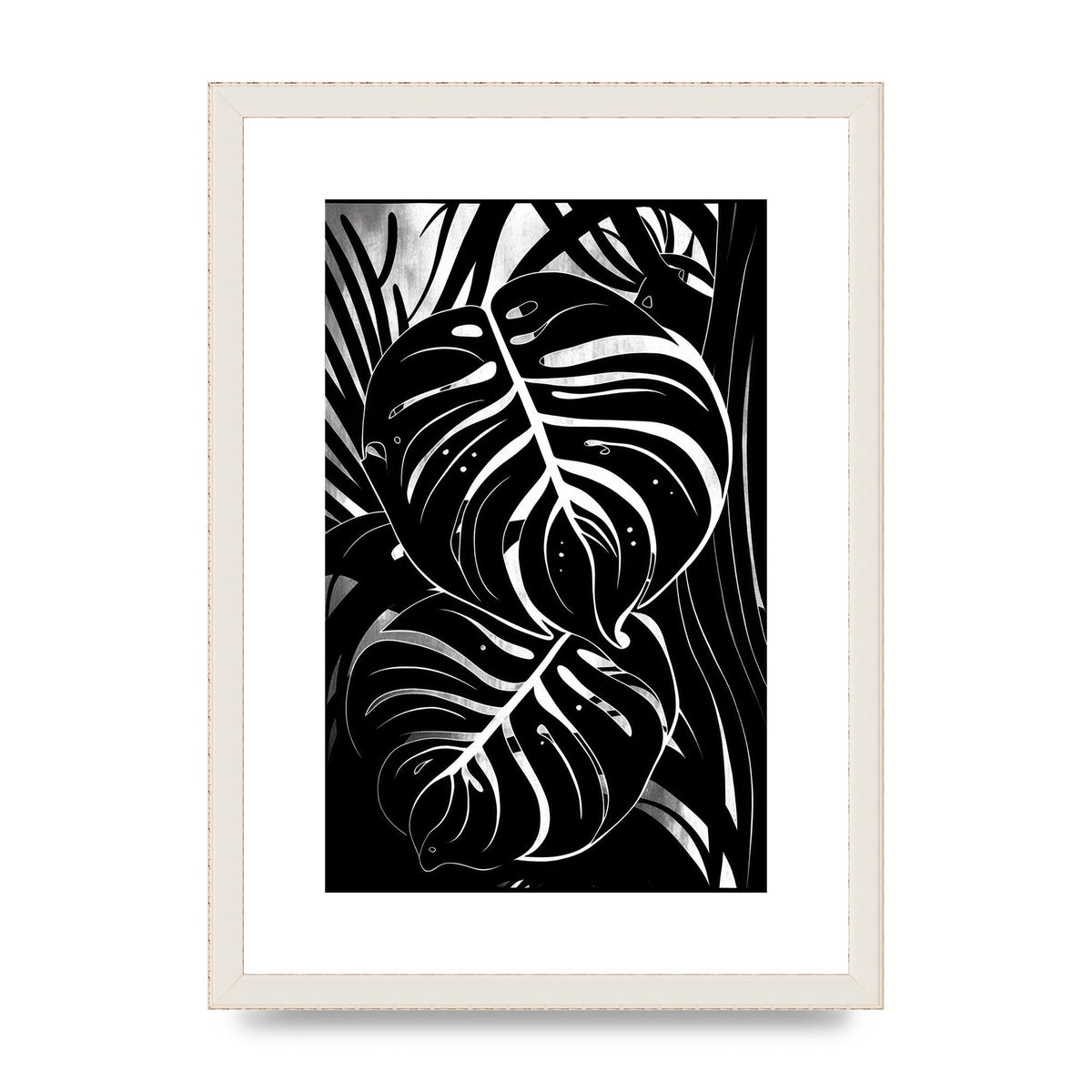 Monochrome Monstera Leaf Risograph