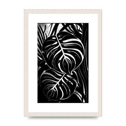 Monochrome Monstera Leaf Risograph