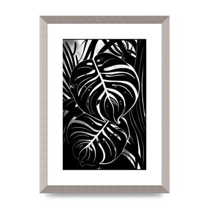 Monochrome Monstera Leaf Risograph