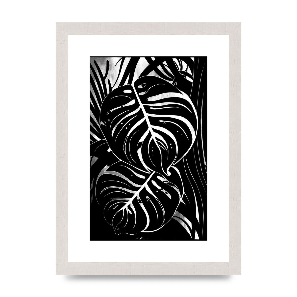 Monochrome Monstera Leaf Risograph