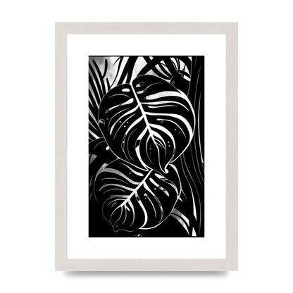 Monochrome Monstera Leaf Risograph