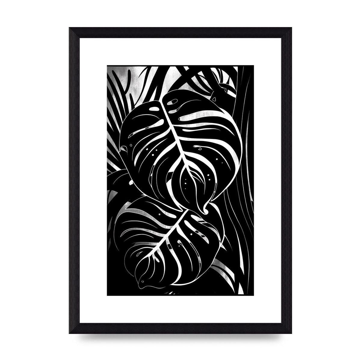 Monochrome Monstera Leaf Risograph