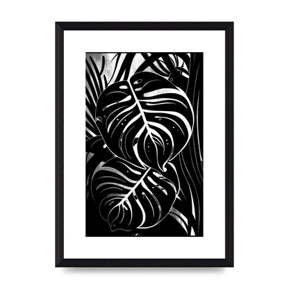 Monochrome Monstera Leaf Risograph
