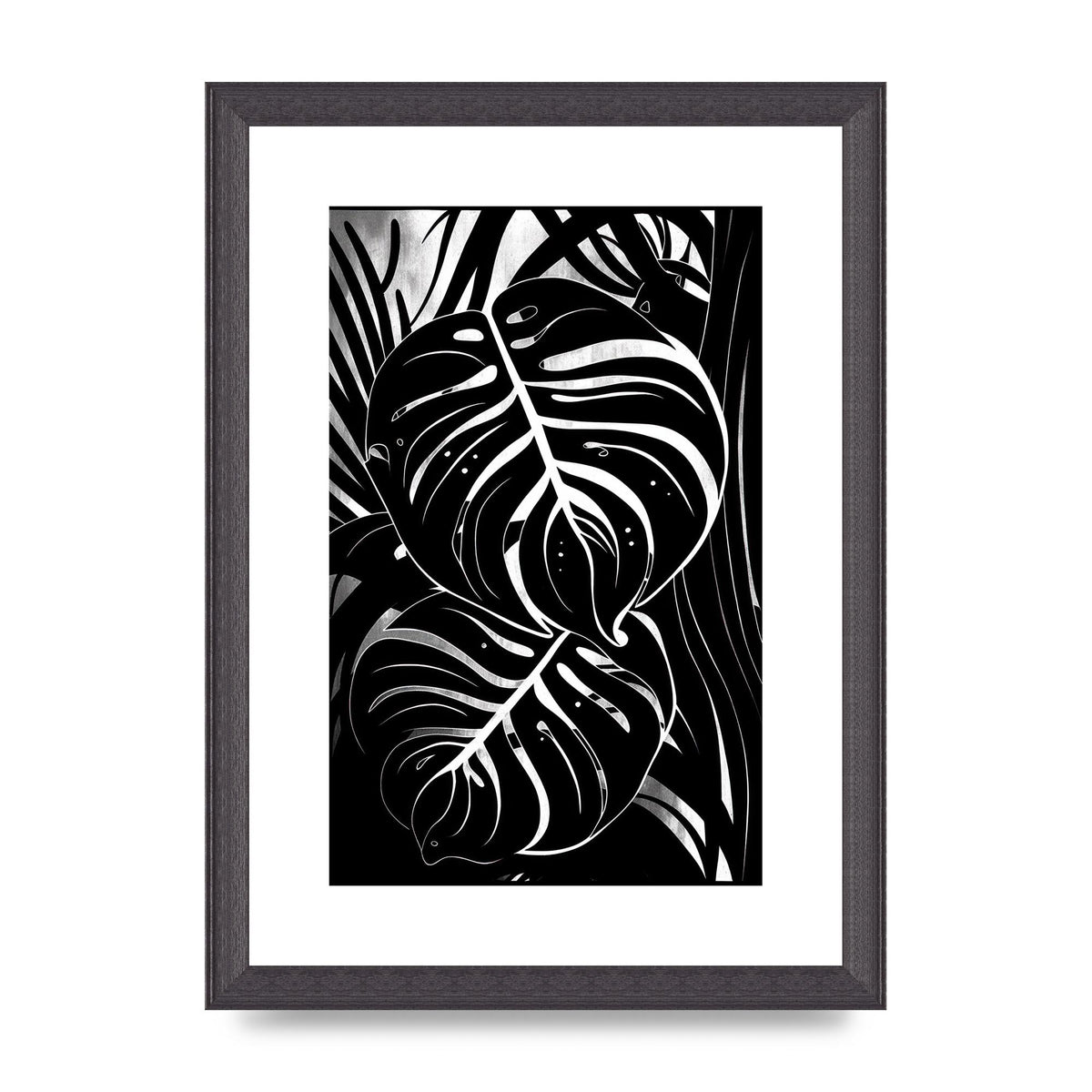 Monochrome Monstera Leaf Risograph