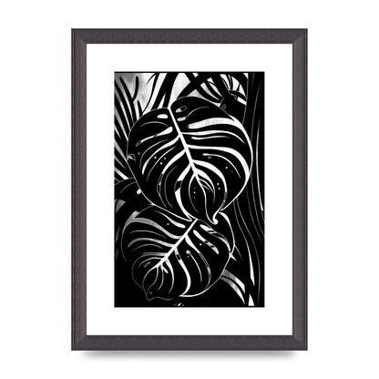 Monochrome Monstera Leaf Risograph