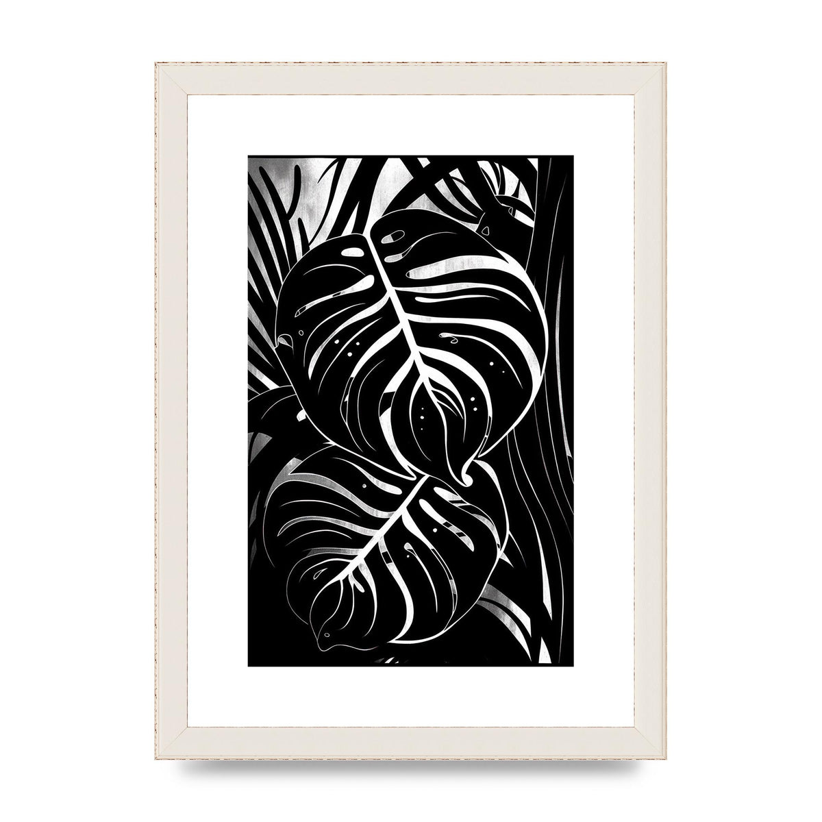 Monochrome Monstera Leaf Risograph