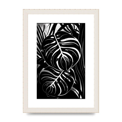Monochrome Monstera Leaf Risograph