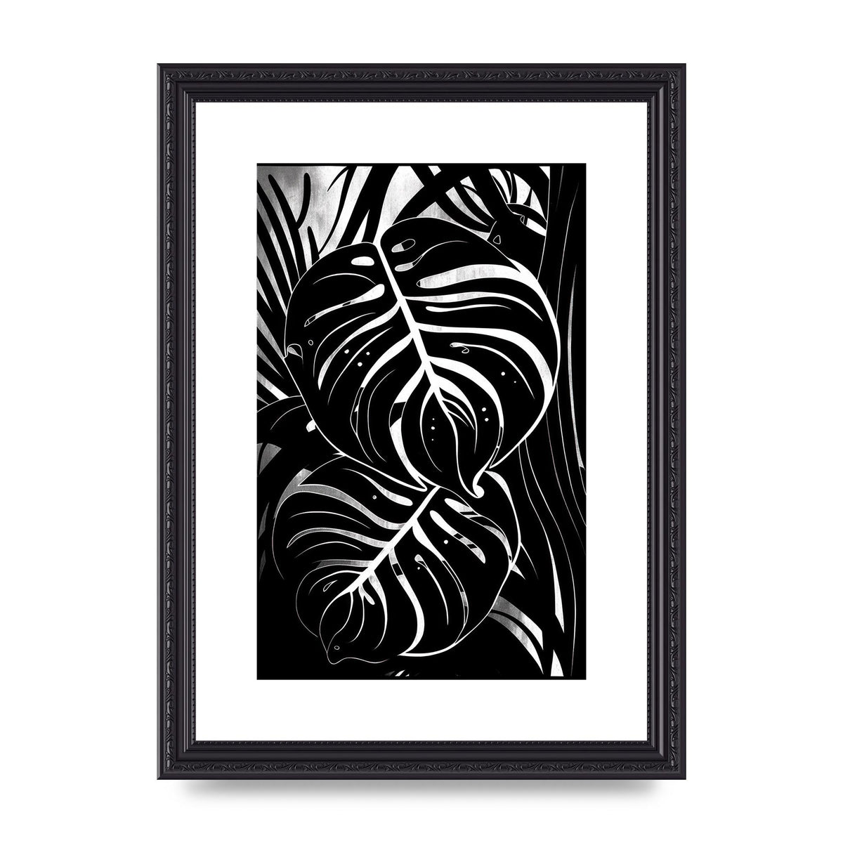 Monochrome Monstera Leaf Risograph