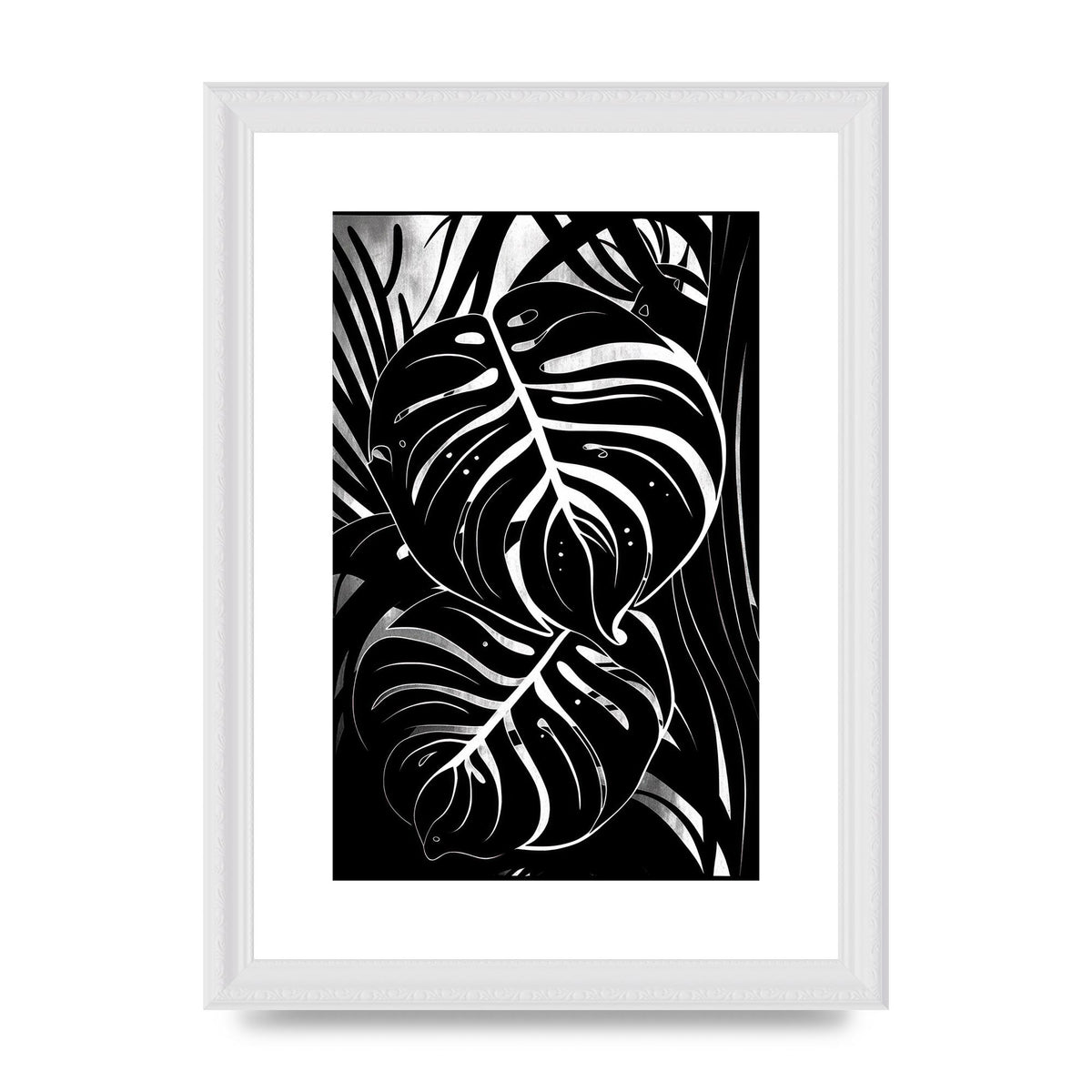 Monochrome Monstera Leaf Risograph