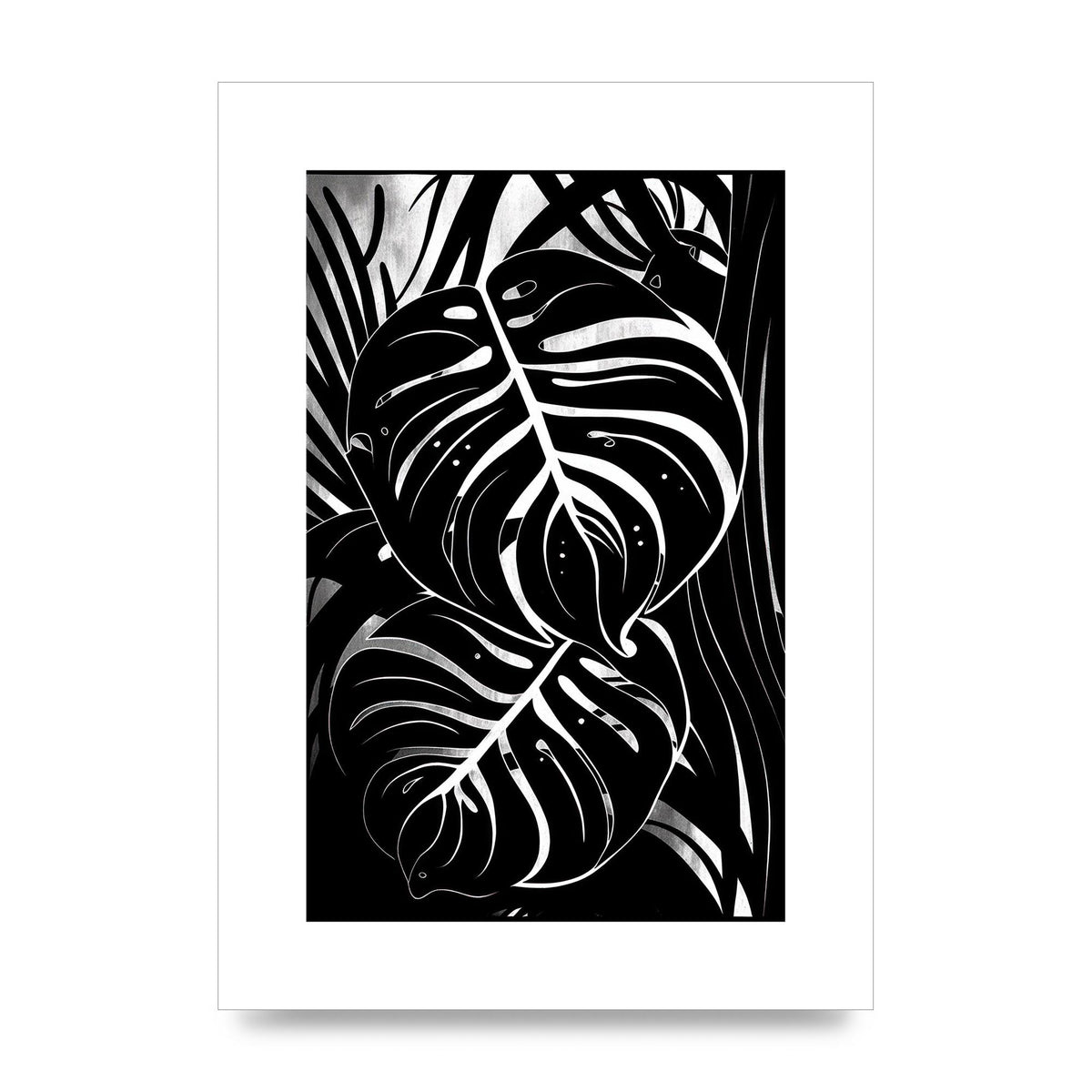 Monochrome Monstera Leaf Risograph