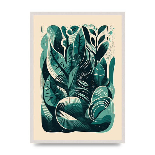 Abstract Snake Plant in Monochrome, print in an A2 white saw cut grain frame