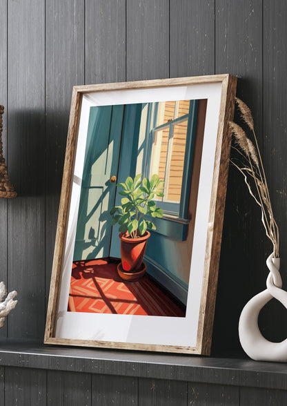 Bright Sunlit House Plant Lithograph