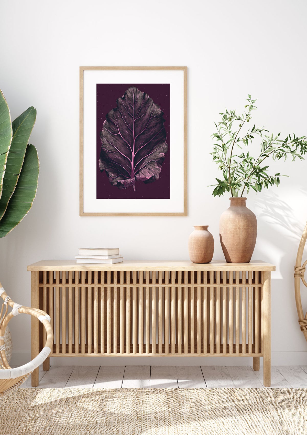 Fiddle Leaf Fig Leaf on Plum Backdrop