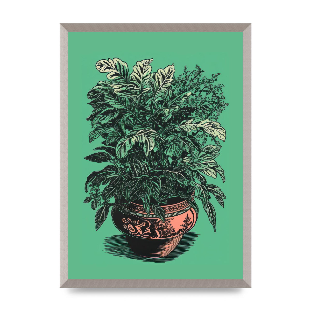 Zebra Plant in Lush Green Risograph