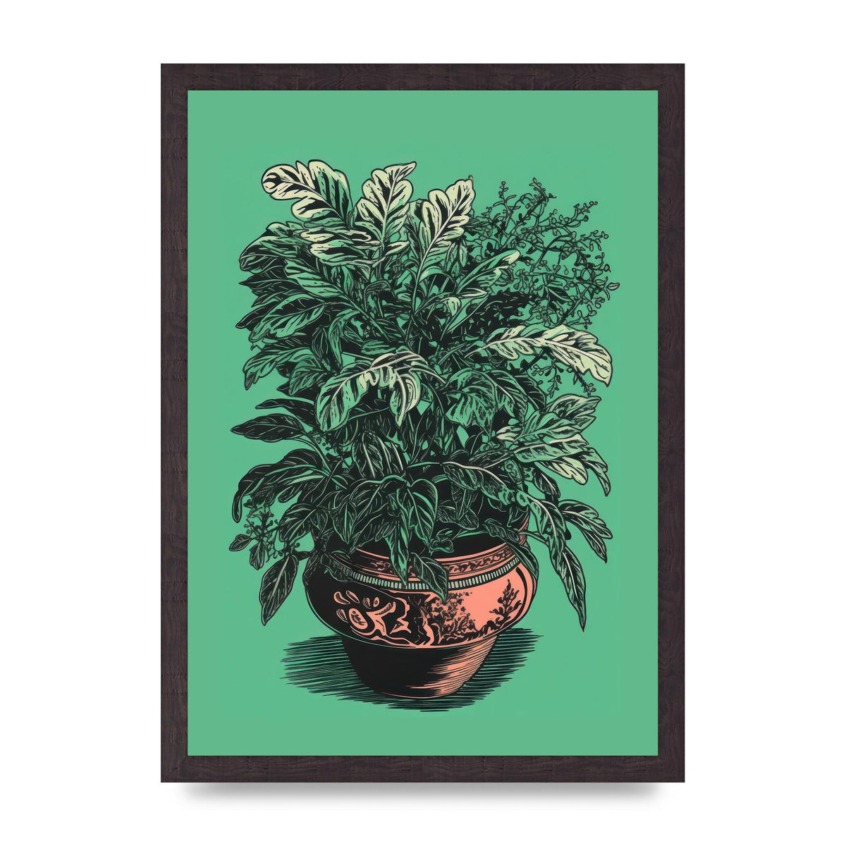 Zebra Plant in Lush Green Risograph