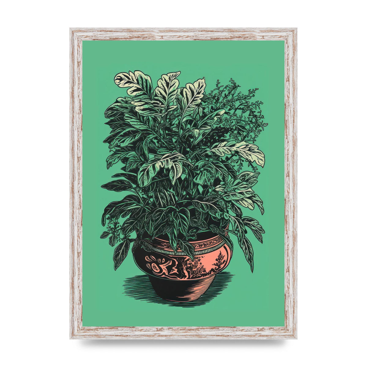 Zebra Plant in Lush Green Risograph