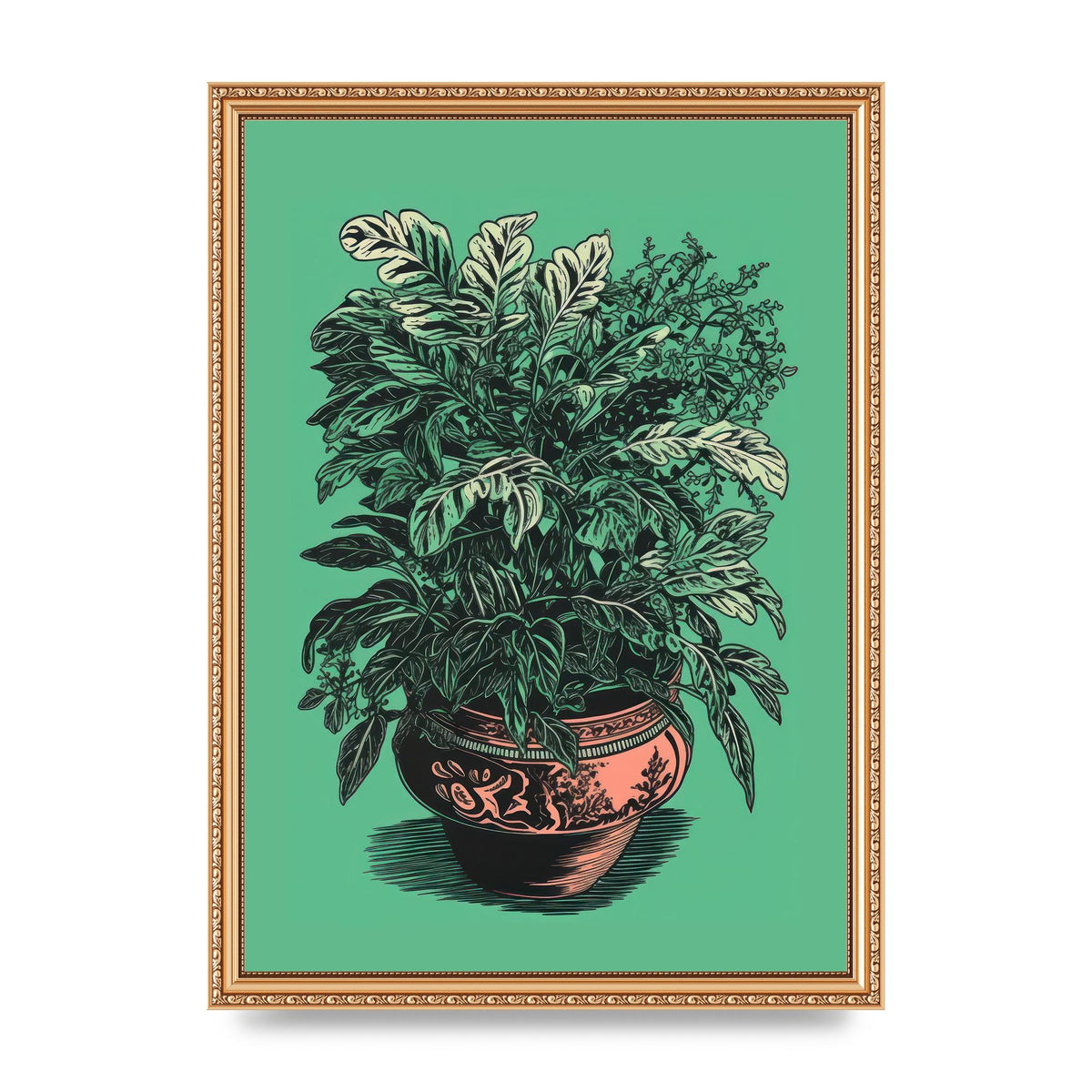 Zebra Plant in Lush Green Risograph