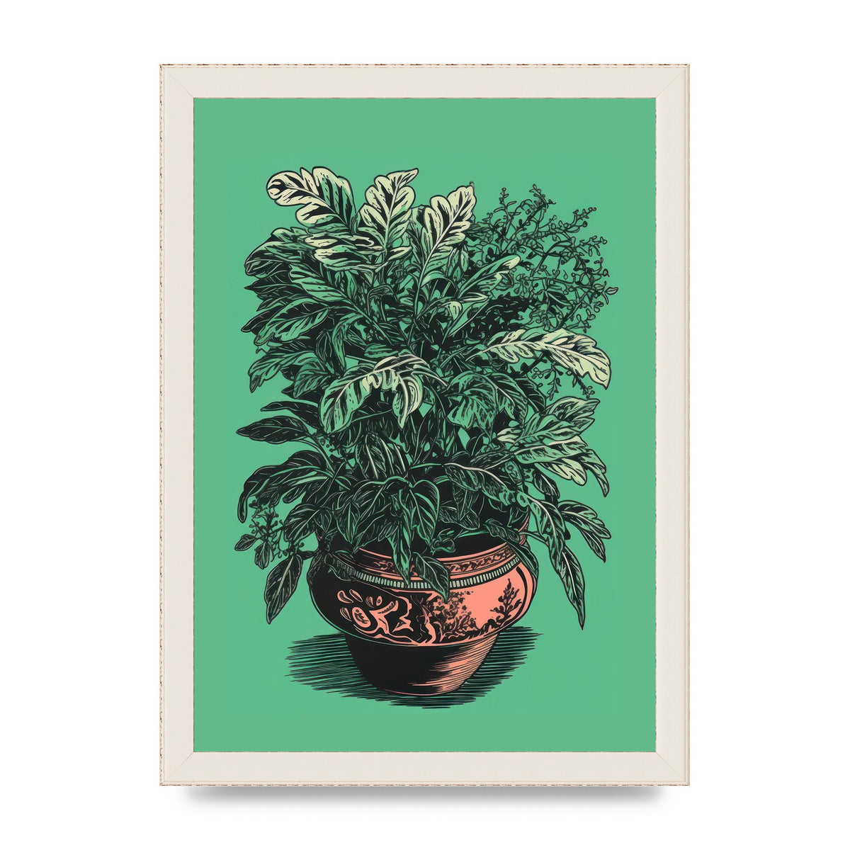 Zebra Plant in Lush Green Risograph