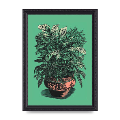 Zebra Plant in Lush Green Risograph