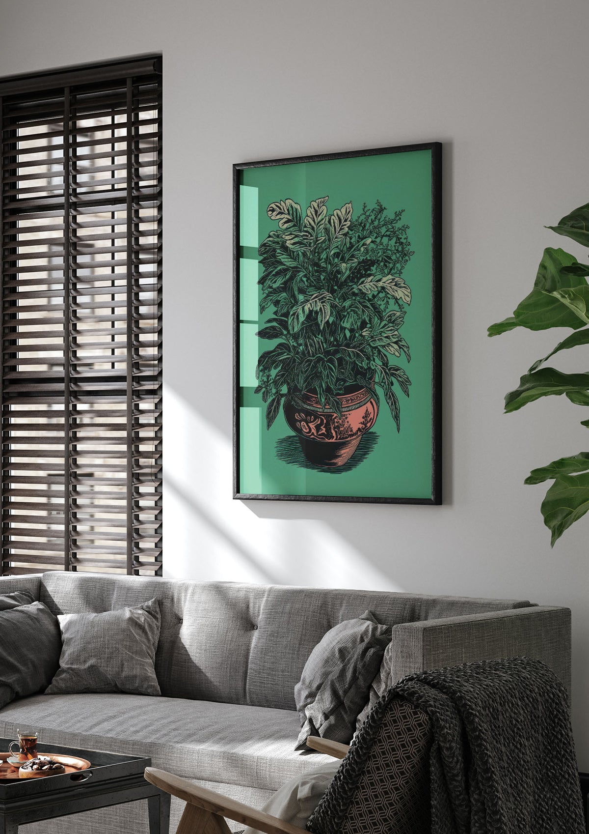 Zebra Plant in Lush Green Risograph