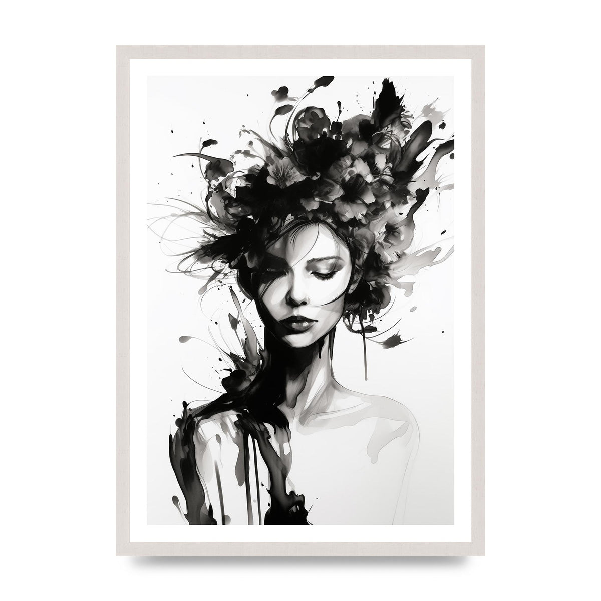Bold Black Contours of Feminine Allure, print in an A2 white saw cut grain frame